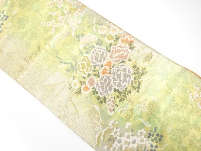 JAPANESE FUKURO OBI / GOLD FOIL / WOVEN FLOWER & BIRD
